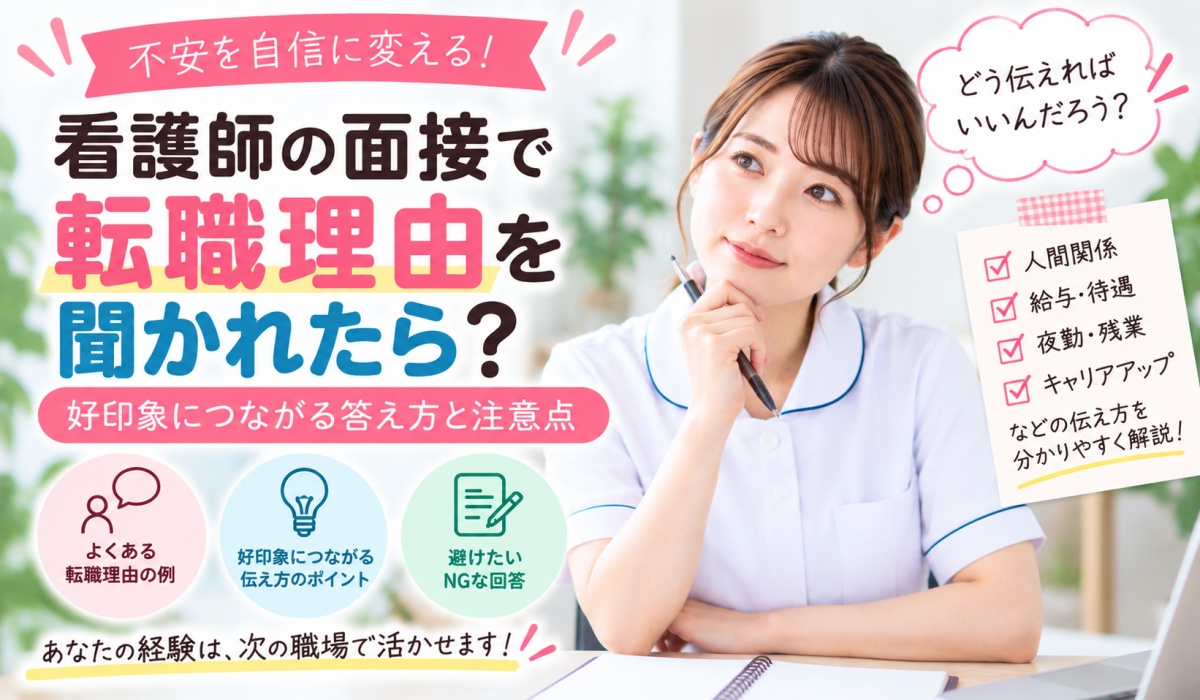 人間関係による転職理由の伝え方を考える女性看護師のイメージ