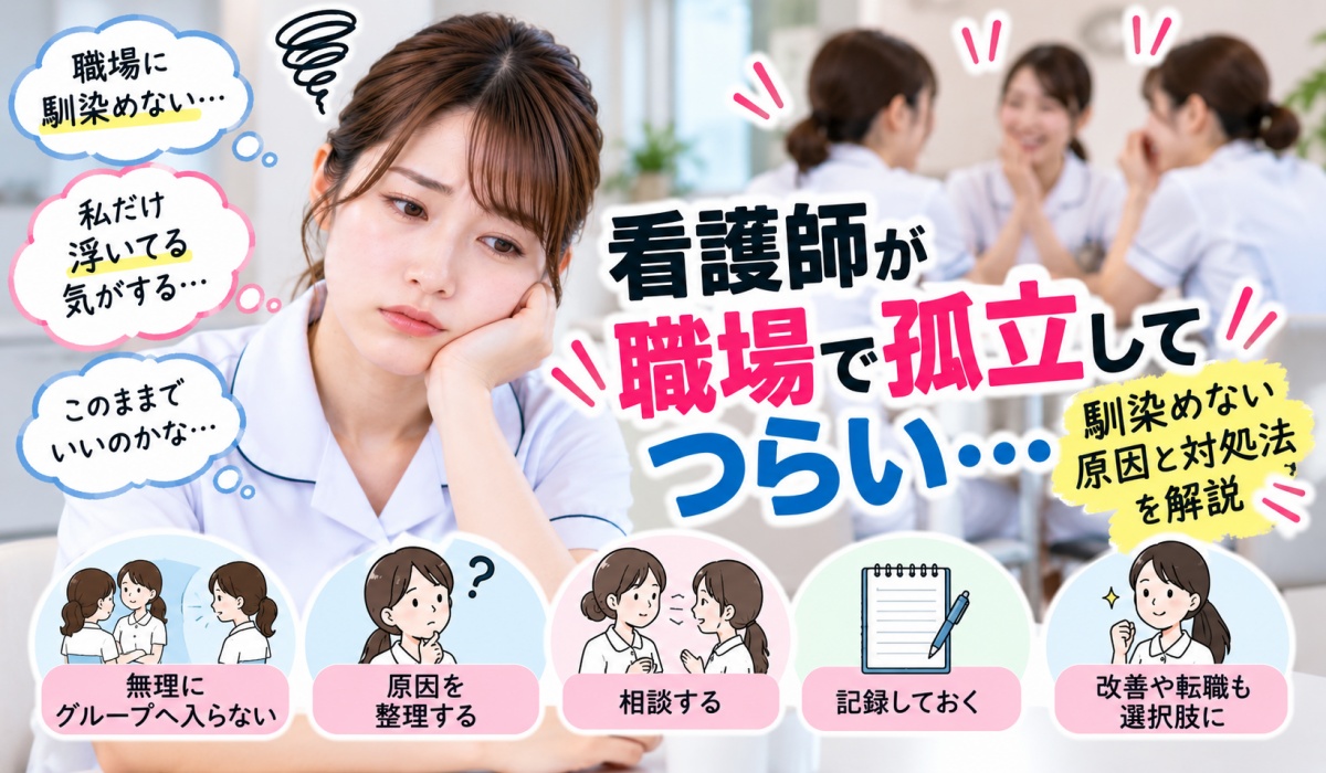 職場のグループに馴染めず人間関係について考える女性看護師のイメージ